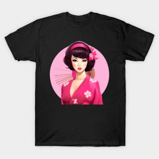 Japanese girl Geisha vintage retro modern pin-up woman in kimono T-Shirt